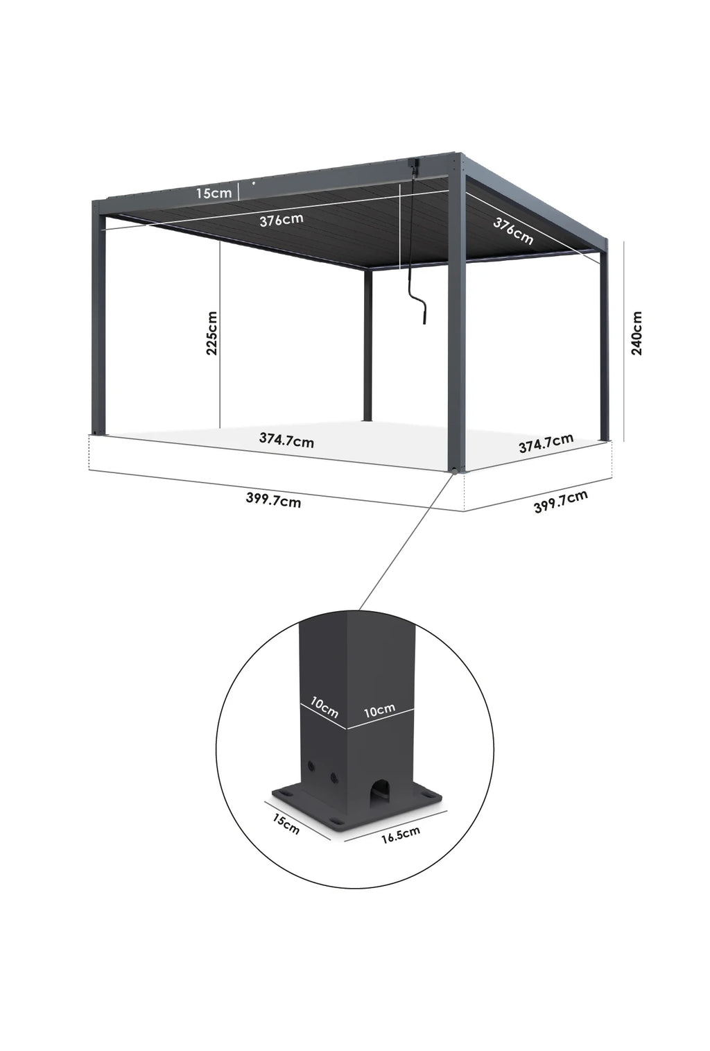 PergoSTET Plus Frame Only 4m x 4m Square Pergola with LED Lighting in Grey
