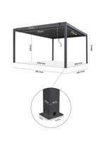 PergoSTET Plus 4m x 4m Square Pergola with 3 Manual Side Blinds and LED Lighting in Grey