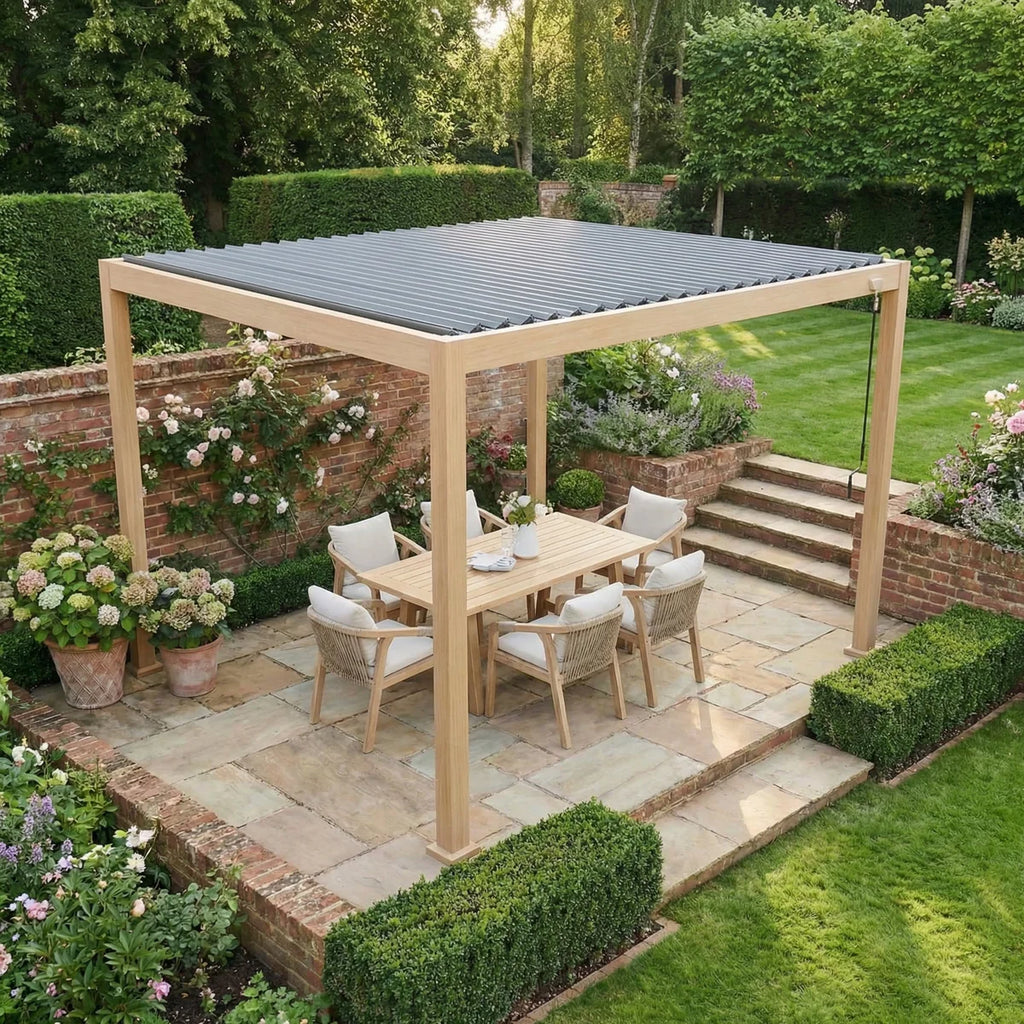 PergoSTET Lite 3m x 4m Metal Rectangular Pergola with Wood Effect