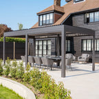 PergoSTET Deluxe 3m x 6m Rectangular Pergola with Motorised LED Louvres and 4 Manual Side Blinds in Grey