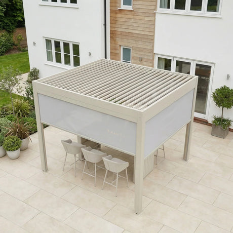 PergoSTET Plus 3x3m Aluminum Pergola with LED Lights & 3 Manual Blinds - Latte