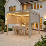 PergoSTET Plus 3x3m Aluminum Pergola with LED Lights & 3 Manual Blinds - Latte