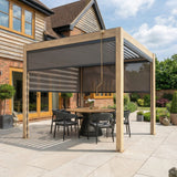 PergoSTET Plus 3x3m Wood Effect Aluminum Pergola with LED Lights & 3 Manual Blinds