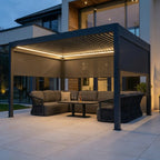 PergoSTET Plus 3m x 4m Rectangular Pergola with 3 Manual Side Blinds and LED Lighting in Grey