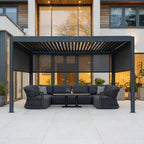 PergoSTET Plus 3m x 4m Rectangular Pergola with 3 Manual Side Blinds and LED Lighting in Grey