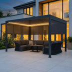 PergoSTET Plus 3m x 4m Rectangular Pergola with 3 Manual Side Blinds and LED Lighting in Grey