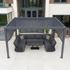PergoSTET Plus 3m x 4m Rectangular Pergola with 3 Manual Side Blinds and LED Lighting in Grey