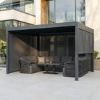 PergoSTET Plus 3m x 4m Rectangular Pergola with 3 Manual Side Blinds and LED Lighting in Grey