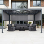 PergoSTET Plus 3m x 4m Rectangular Pergola with 3 Manual Side Blinds and LED Lighting in Grey