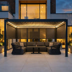 PergoSTET Plus 3m x 4m Rectangular Pergola with 3 Manual Side Blinds and LED Lighting in Grey