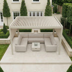 PergoSTET Plus 3m x 4m Rectangular Pergola with 3 Manual Side Blinds and LED Lighting in Latte