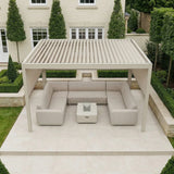 PergoSTET Plus 3m x 4m Rectangular Pergola with 3 Manual Side Blinds and LED Lighting in Latte