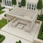 PergoSTET Plus 3m x 4m Rectangular Pergola with 3 Manual Side Blinds and LED Lighting in Latte