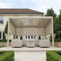 PergoSTET Plus 3m x 4m Rectangular Pergola with 3 Manual Side Blinds and LED Lighting in Latte