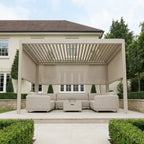 PergoSTET Plus 3m x 4m Rectangular Pergola with 3 Manual Side Blinds and LED Lighting in Latte
