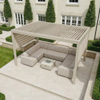 PergoSTET Plus 3m x 4m Rectangular Pergola with 3 Manual Side Blinds and LED Lighting in Latte