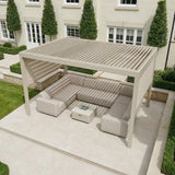 PergoSTET Plus 3m x 4m Rectangular Pergola with 3 Manual Side Blinds and LED Lighting in Latte