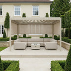PergoSTET Plus 3m x 4m Rectangular Pergola with 3 Manual Side Blinds and LED Lighting in Latte