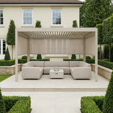 PergoSTET Plus 3m x 4m Rectangular Pergola with 3 Manual Side Blinds and LED Lighting in Latte