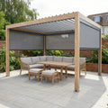 PergoSTET Plus 3m x 4m Rectangular Pergola with 3 Manual Side Blinds and LED Lighting in Wood Effect