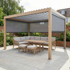 PergoSTET Plus 3m x 4m Rectangular Pergola with 3 Manual Side Blinds and LED Lighting in Wood Effect
