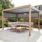 PergoSTET Plus 3m x 4m Rectangular Pergola with 3 Manual Side Blinds and LED Lighting in Wood Effect