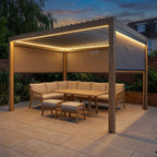 PergoSTET Plus 3m x 4m Rectangular Pergola with 3 Manual Side Blinds and LED Lighting in Wood Effect