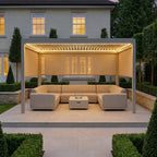 PergoSTET Plus 3m x 4m Rectangular Pergola with 3 Manual Side Blinds and LED Lighting in Latte