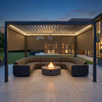 PergoSTET Plus 4m x 4m Square Pergola with 3 Manual Side Blinds and LED Lighting in Grey