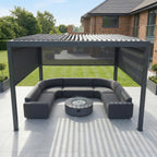 PergoSTET Plus 4m x 4m Square Pergola with 3 Manual Side Blinds and LED Lighting in Grey