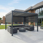 PergoSTET Plus 4m x 4m Square Pergola with 3 Manual Side Blinds and LED Lighting in Grey