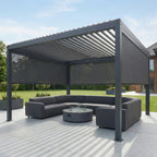 PergoSTET Plus 4m x 4m Square Pergola with 3 Manual Side Blinds and LED Lighting in Grey