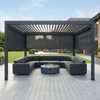 PergoSTET Plus 4m x 4m Square Pergola with 3 Manual Side Blinds and LED Lighting in Grey