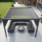 PergoSTET Plus 4m x 4m Square Pergola with 3 Manual Side Blinds and LED Lighting in Grey