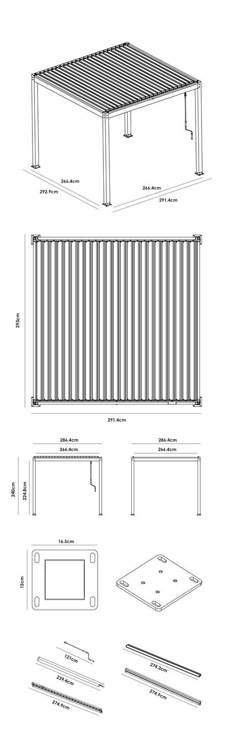 PergoSTET Plus Frame Only 3m x 3m Square Pergola with LED Lighting in Latte