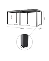 PergoSTET Deluxe 3m x 6m Rectangular Pergola with Motorised LED Louvres, Louvred Side Panels and Manual Side Blinds in Grey