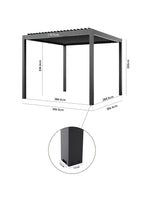 PergoSTET Deluxe 3m x 3m Square Pergola with Motorised LED Louvres and 3 Manual Side Blinds in Grey
