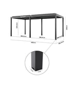 PergoSTET Deluxe 3m x 6m Rectangular Pergola with Motorised LED Louvres and 4 Manual Side Blinds in Grey