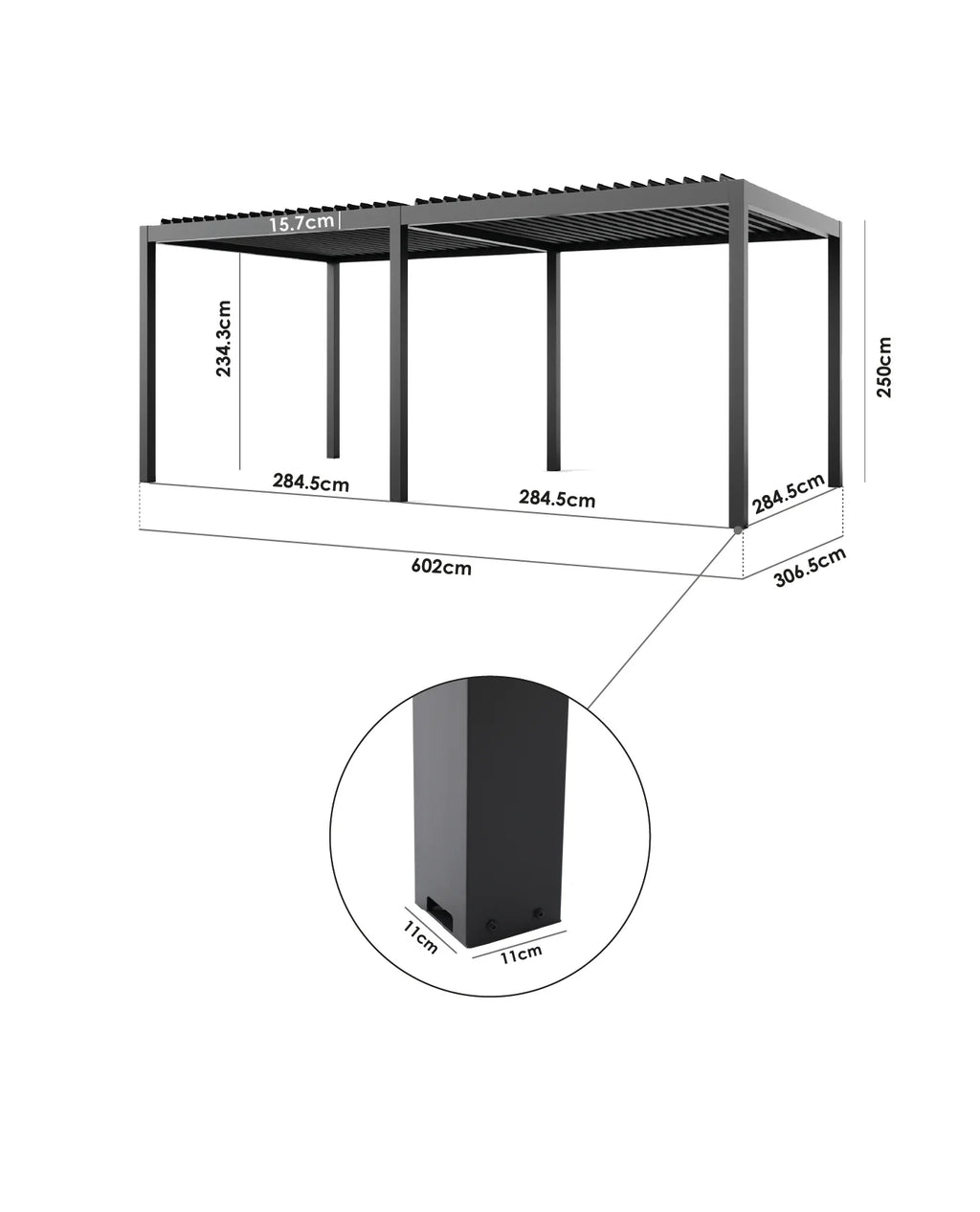 PergoSTET Pro Frame Only 3m x 6m Rectangular Pergola with LED Lighting in Grey