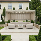 PergoSTET Plus 3m x 4m Rectangular Pergola with 3 Manual Side Blinds and LED Lighting in Latte