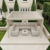 PergoSTET Plus 3m x 4m Rectangular Pergola with 3 Manual Side Blinds and LED Lighting in Latte