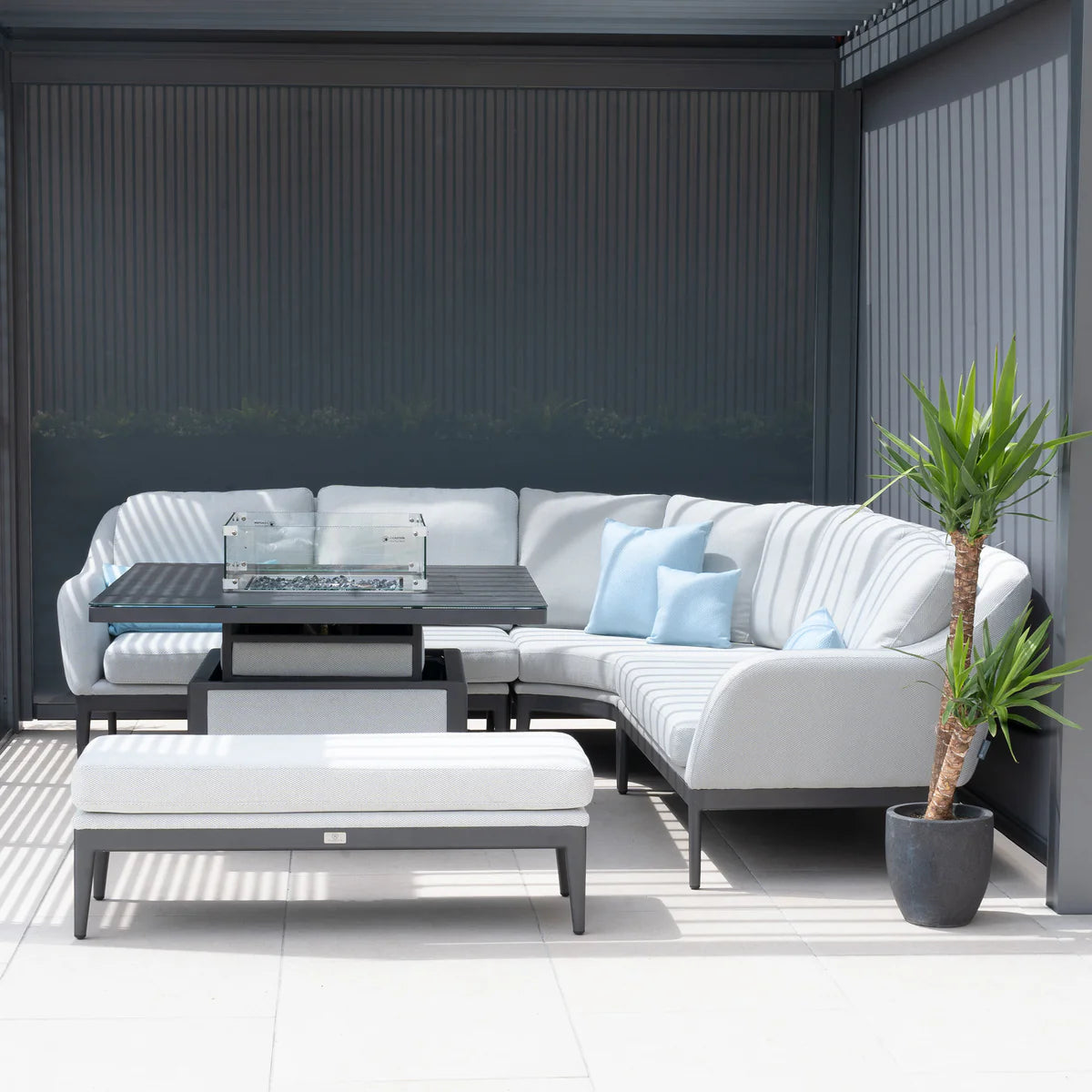 PergoSTET Deluxe 3m x 3m Square Pergola with Motorised LED Louvres and 3 Manual Side Blinds in Grey