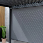 PergoSTET Deluxe 3m x 3m Square Pergola with Motorised LED Louvres and 3 Manual Side Blinds in Grey