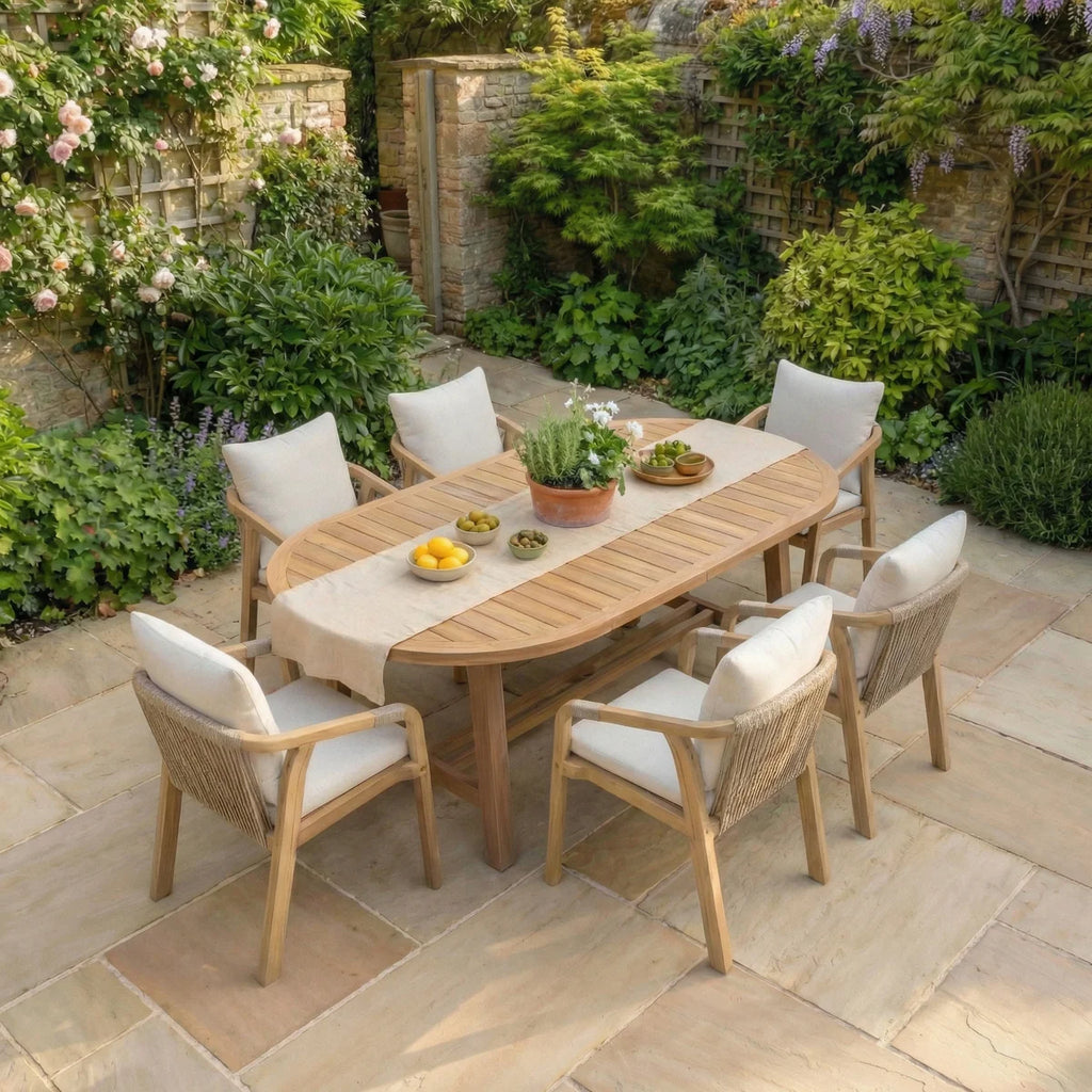 Quay 6 Seat Oval Dining Set in Linen