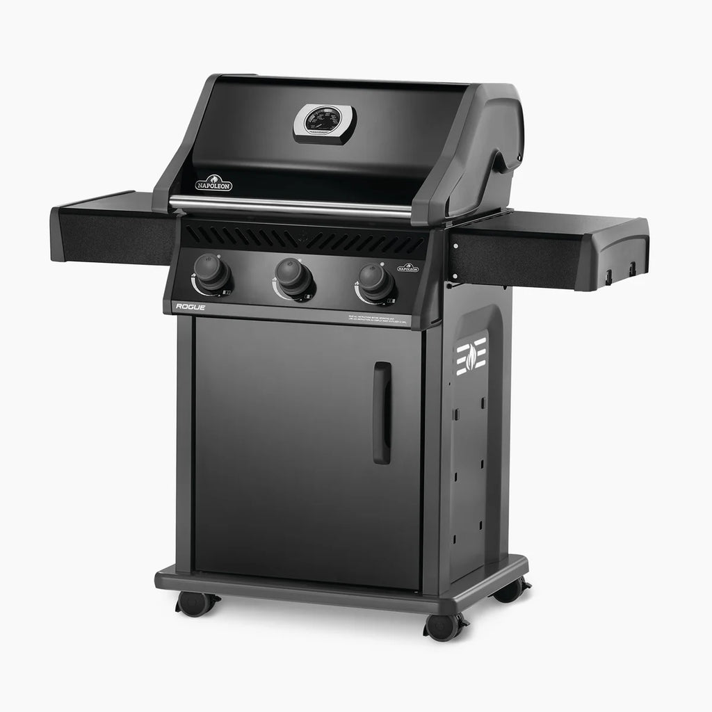 Napoleon Rogue 425 Gas Grill Three Burner Propane Battery Free Ignition Cast Iron Grids