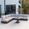 Savona Luxury Outdoor Large Corner Sofa Set with Altura Rising Table in Truffle