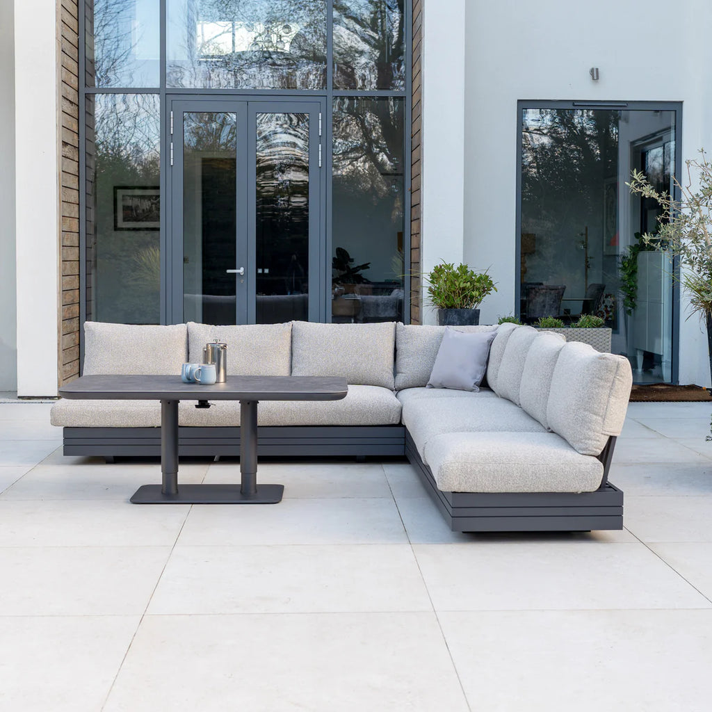 Savona Luxury Outdoor Large Corner Sofa Set with Altura Rising Table in Truffle