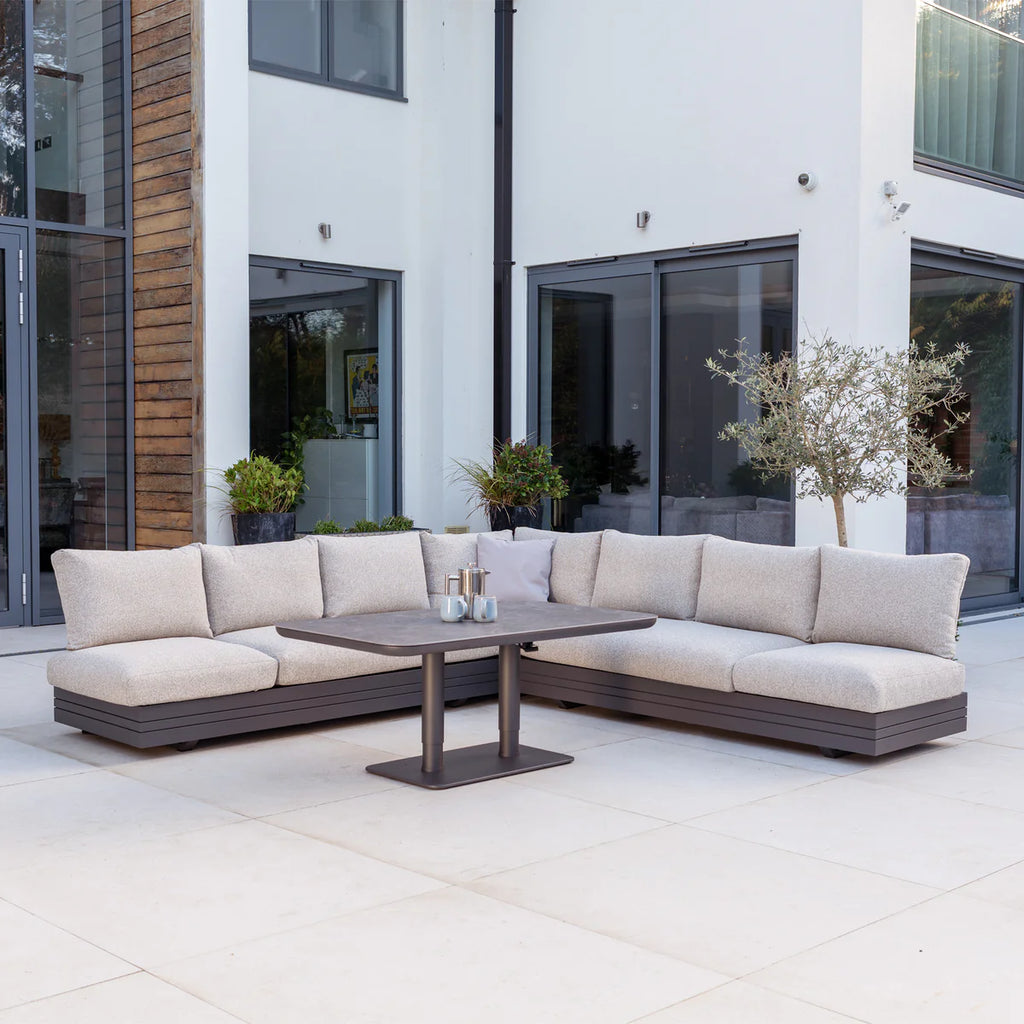 Savona Luxury Outdoor Large Corner Sofa Set with Altura Rising Table in Truffle