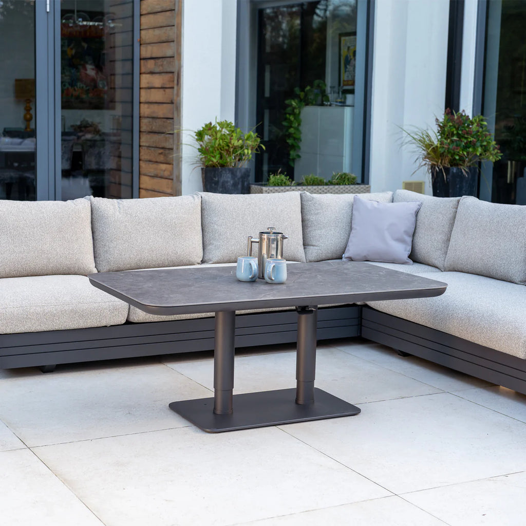 Savona Luxury Outdoor Large Corner Sofa Set with Altura Rising Table in Truffle