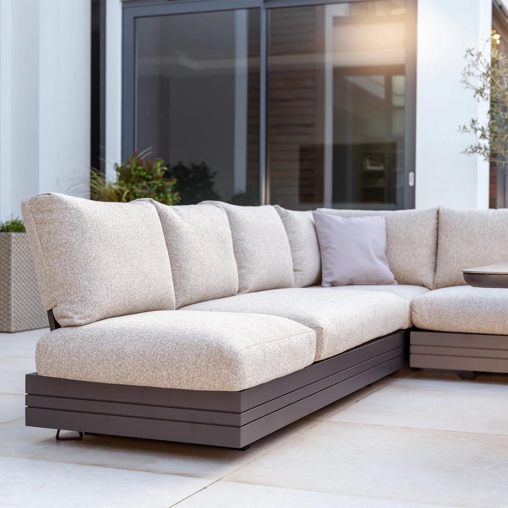Savona Luxury Outdoor Large Corner Sofa Set with Altura Rising Table in Truffle